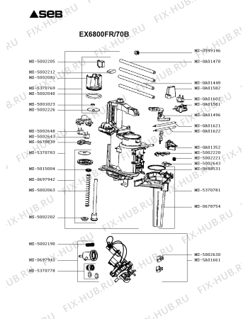 Взрыв-схема кофеварки (кофемашины) Seb EX6800FR/70B - Схема узла 7P003406.3P2