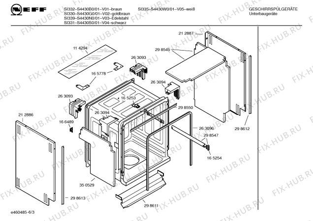 Схема №5 S4430W0 SI335 с изображением Передняя панель для электропосудомоечной машины Bosch 00351801