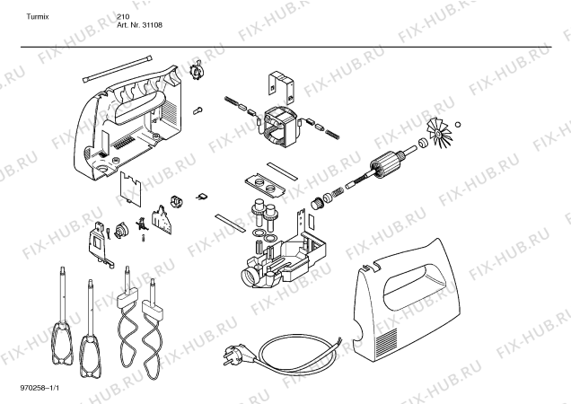 Схема №1 MQ6TU25 с изображением Месильная насадка для блендера (миксера) Bosch 00093672