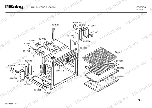 Взрыв-схема плиты (духовки) Balay HWBBL01 H-5119. - Схема узла 02
