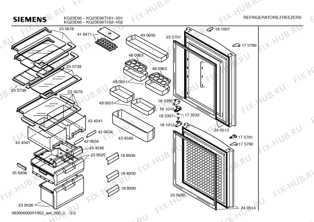 Схема №1 KK23E66TI с изображением Наклейка для холодильника Siemens 00434539
