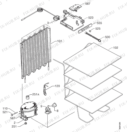 Взрыв-схема холодильника Zanussi ZV110 - Схема узла Cooling system 017