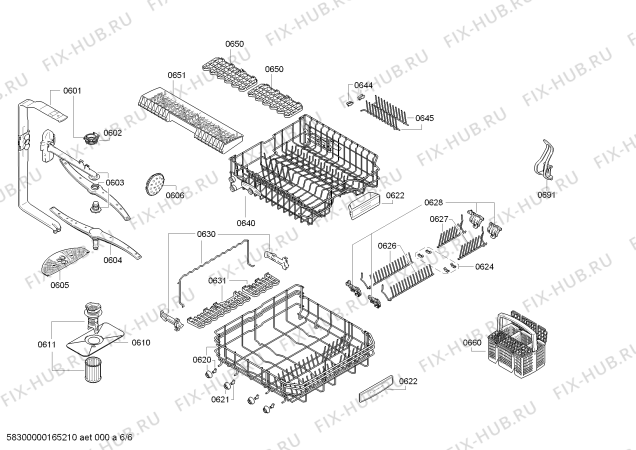 Взрыв-схема посудомоечной машины Bosch SMI85M65DE Exclusiv, Made in Germany - Схема узла 06