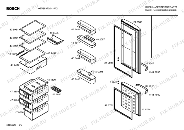 Взрыв-схема холодильника Bosch KGS36370 - Схема узла 02