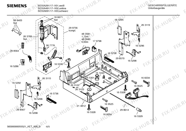 Взрыв-схема посудомоечной машины Siemens SE55A291 - Схема узла 05