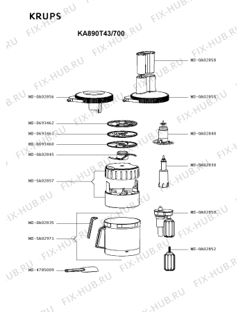 Взрыв-схема кухонного комбайна Krups KA890T43/700 - Схема узла 6P004065.0P2
