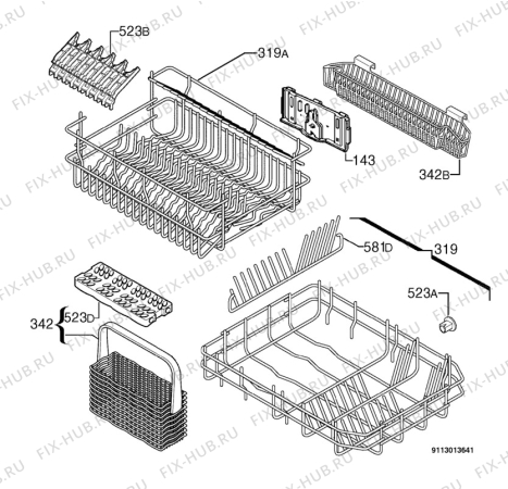 Взрыв-схема посудомоечной машины Electrolux ESF4153 - Схема узла Basket 160