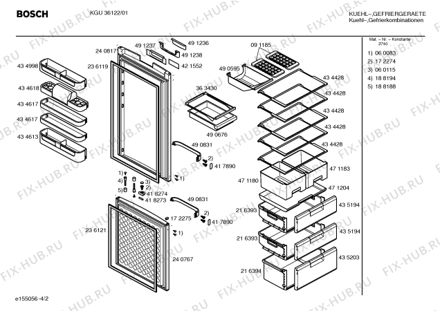 Взрыв-схема холодильника Bosch KGU36122 - Схема узла 02