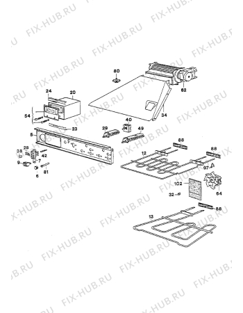 Взрыв-схема плиты (духовки) Zanussi FP348GW1 - Схема узла Oven equipment