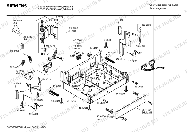 Взрыв-схема посудомоечной машины Siemens SE35E530EU - Схема узла 05