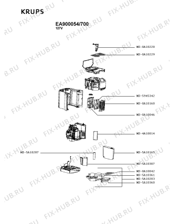 Схема №4 EA900050/700 с изображением Корпусная деталь для электрокофемашины Krups MS-0A10443