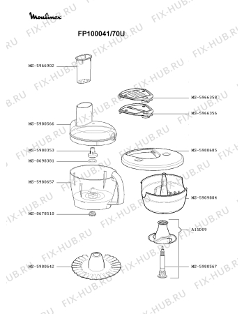 Взрыв-схема кухонного комбайна Moulinex FP100041/70U - Схема узла UP002749.8P3