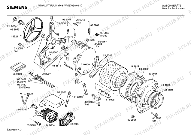 Взрыв-схема стиральной машины Siemens WM37630 SIWAMAT PLUS 3763 - Схема узла 03