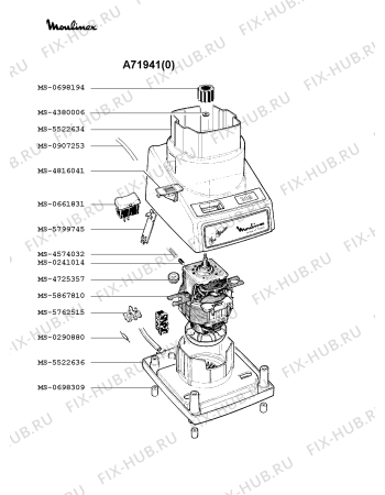 Взрыв-схема блендера (миксера) Moulinex A71941(0) - Схема узла 5P001156.1P2