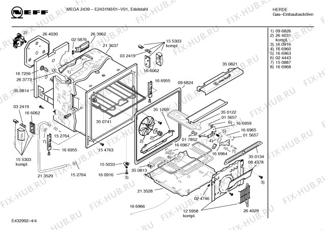 Взрыв-схема плиты (духовки) Neff E2431N0 MEGA 2439 - Схема узла 04