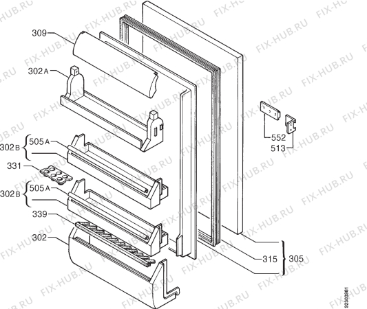 Взрыв-схема холодильника Zanussi ZI7165 - Схема узла Door 003