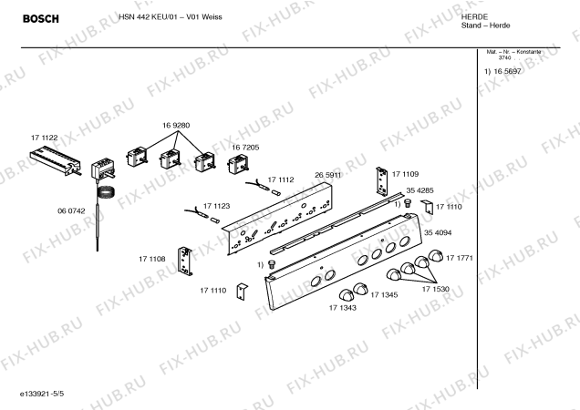 Взрыв-схема плиты (духовки) Bosch HSN442KEU - Схема узла 05