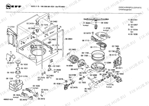 Взрыв-схема посудомоечной машины Neff 195306881 5223.11S - Схема узла 02