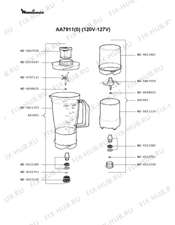 Взрыв-схема кухонного комбайна Moulinex AA7911(0) - Схема узла 0P000320.4P2