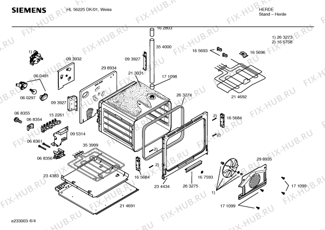 Взрыв-схема плиты (духовки) Siemens HL56225DK - Схема узла 04