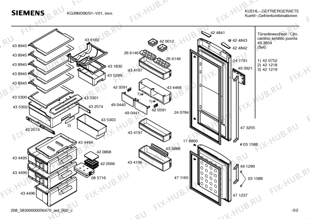 Схема №3 KG39M390 с изображением Инструкция по установке/монтажу для холодильной камеры Siemens 00591090
