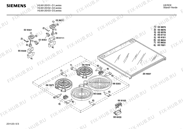 Взрыв-схема плиты (духовки) Siemens HL66120 - Схема узла 03