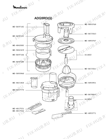 Взрыв-схема кухонного комбайна Moulinex ADG5RD(Q) - Схема узла VP000510.7P2