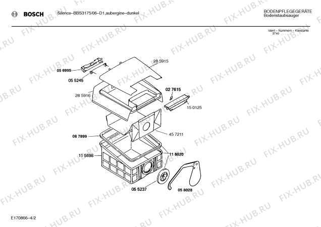 Схема №2 BBS3175 SILENCE с изображением Панель для электропылесоса Bosch 00150122