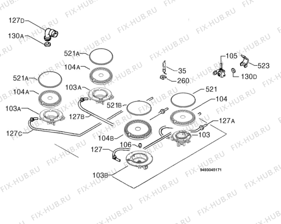 Взрыв-схема плиты (духовки) Zanussi ZGL643IX - Схема узла Functional parts 267