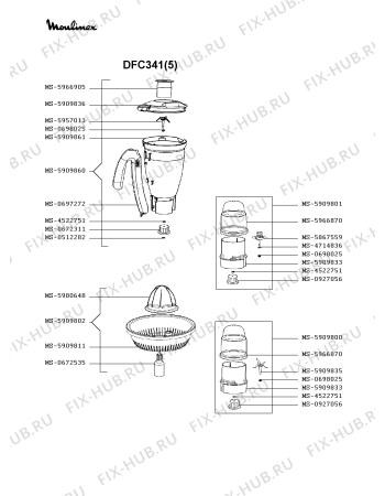 Взрыв-схема кухонного комбайна Moulinex DFC341(5) - Схема узла 4P003265.6P2