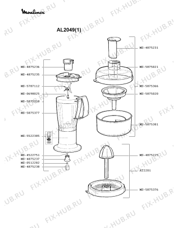 Взрыв-схема кухонного комбайна Moulinex AL2049(1) - Схема узла 9P000544.5P2