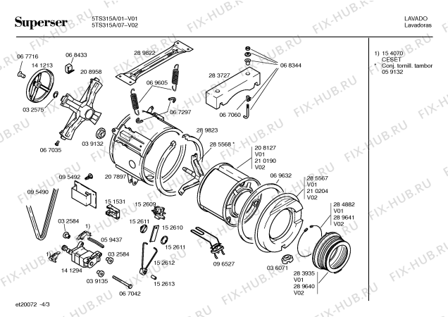 Взрыв-схема стиральной машины Superser 5TS315A - Схема узла 03