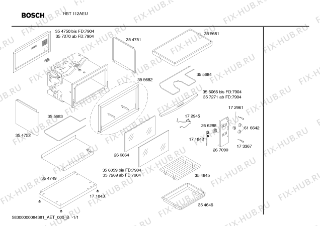 Схема №1 HBT112AEU HBT112AEU/01 с изображением Нижняя часть корпуса для духового шкафа Bosch 00356070