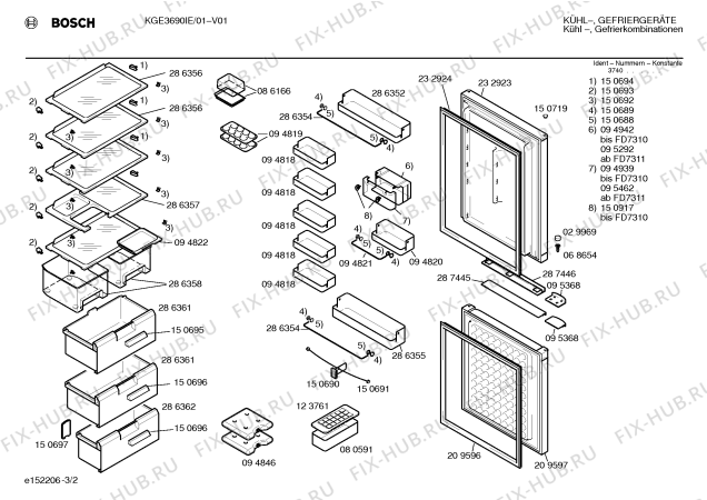 Схема №2 KGE3690IE с изображением Передняя панель для холодильника Bosch 00288141