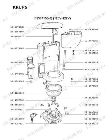 Взрыв-схема кофеварки (кофемашины) Krups F5387156(0) - Схема узла IP001837.8P2