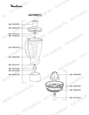 Взрыв-схема кухонного комбайна Moulinex AAT5S5(T) - Схема узла 6P002632.2P2