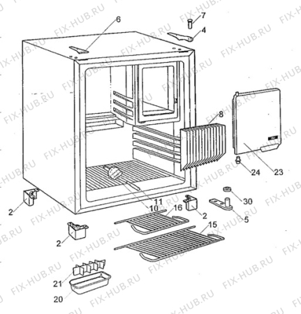 Взрыв-схема холодильника Urania EA0601 - Схема узла Cabinet + armatures