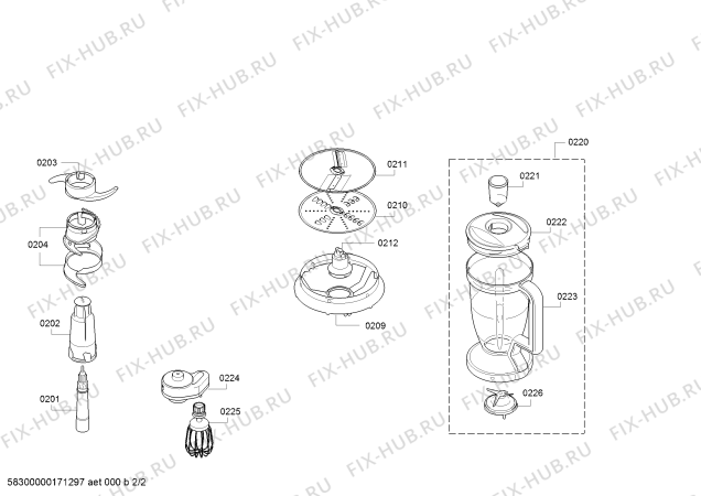 Взрыв-схема кухонного комбайна Siemens MK82010 - Схема узла 02