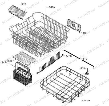 Взрыв-схема посудомоечной машины Vestel DW5007EW - Схема узла Basket 160