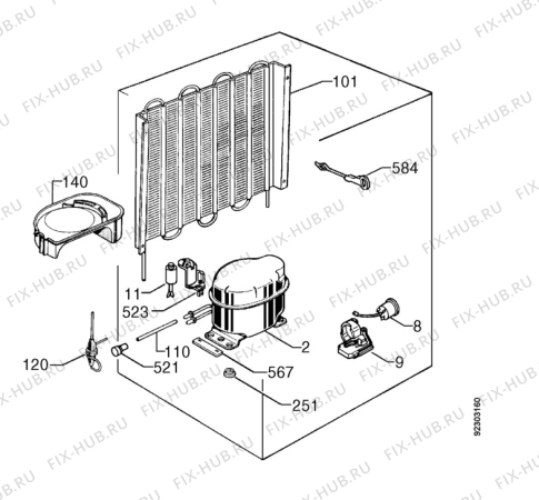 Взрыв-схема холодильника Elektra KT135 - Схема узла Cooling system 017