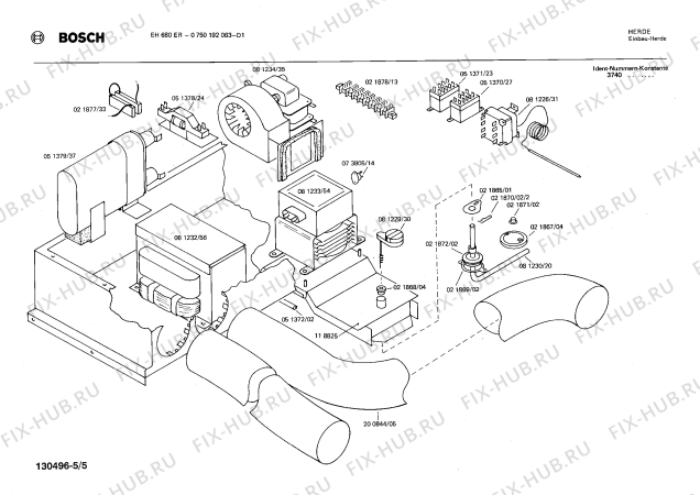 Взрыв-схема плиты (духовки) Bosch 0750192063 EH680ER - Схема узла 05