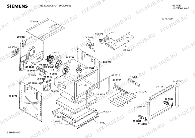 Взрыв-схема плиты (духовки) Siemens HB32320DK - Схема узла 03