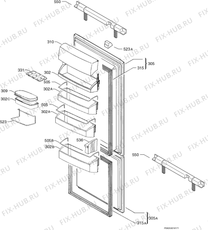 Взрыв-схема холодильника Aeg Electrolux SC91843-4I - Схема узла Door 003