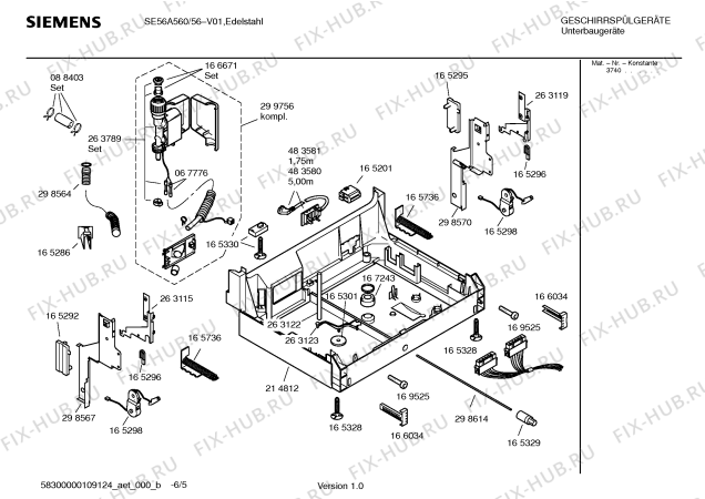 Схема №5 SE34A261 с изображением Инструкция по эксплуатации для посудомойки Siemens 00586328