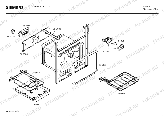 Взрыв-схема плиты (духовки) Siemens HB33054IL - Схема узла 02