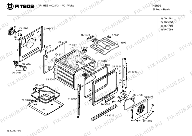 Схема №2 P1HEC88022 с изображением Задняя часть корпуса для электропечи Bosch 00431713