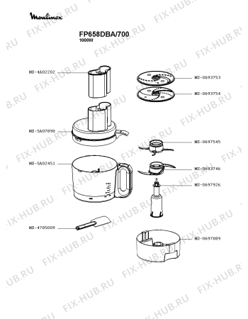 Взрыв-схема кухонного комбайна Moulinex FP658DBA/700 - Схема узла CP004044.0P2