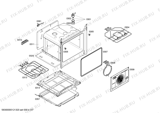 Взрыв-схема плиты (духовки) Bosch HLN448051S - Схема узла 03