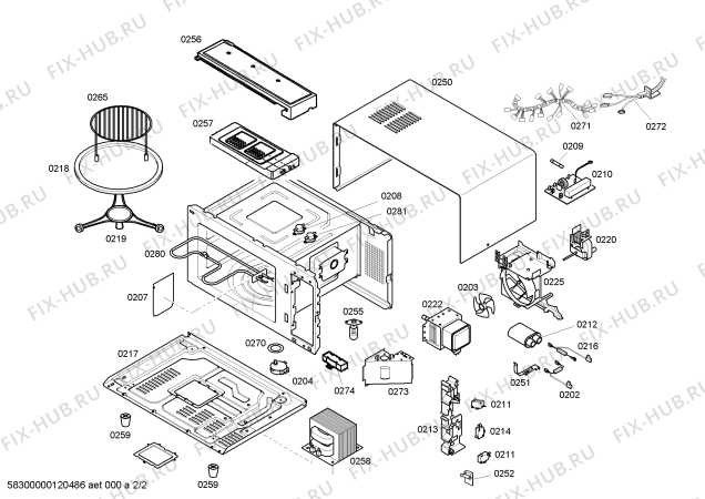 Схема №1 3WG1927 с изображением Шасси для микроволновой печи Bosch 00662551