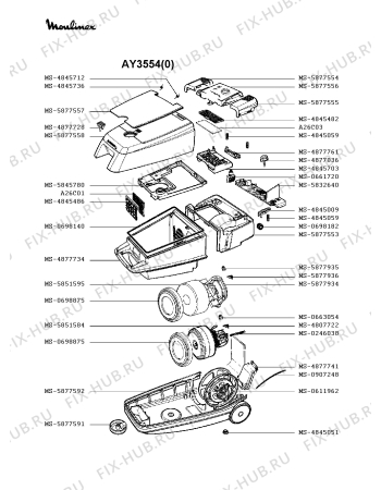 Взрыв-схема пылесоса Moulinex AY3554(0) - Схема узла FP002359.5P2